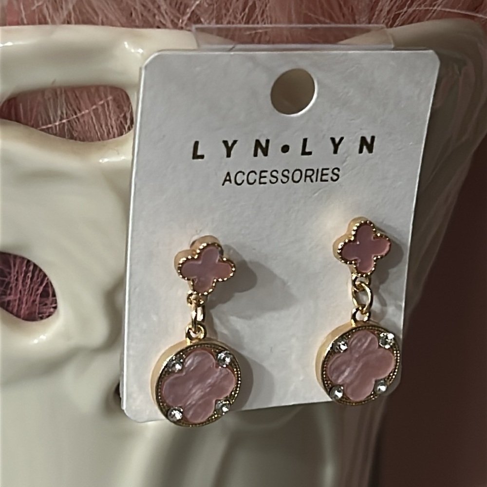 Pink and Gold Dangle Earrings - Picture 6 of 8